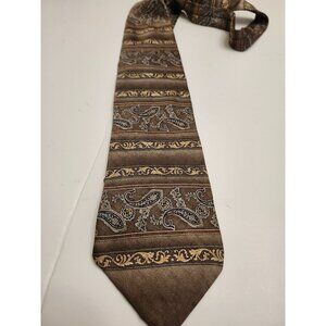 Foxx & Hawkfield Vintage Paisley Striped Tie 100% Silk Brown Blue Mens Neckwear
